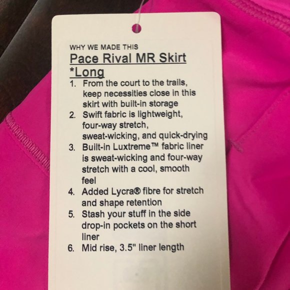 NWT Lululemon Pace Rival Skirt Tall * Pow Pink - Picture 7 of 9